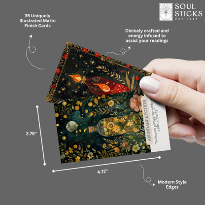 Set of spiritual cards with mystical artwork and messages.