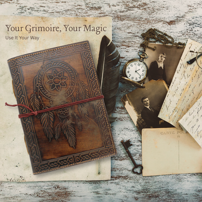 Handmade leather journal for witches, spell work, and mystical note-taking
