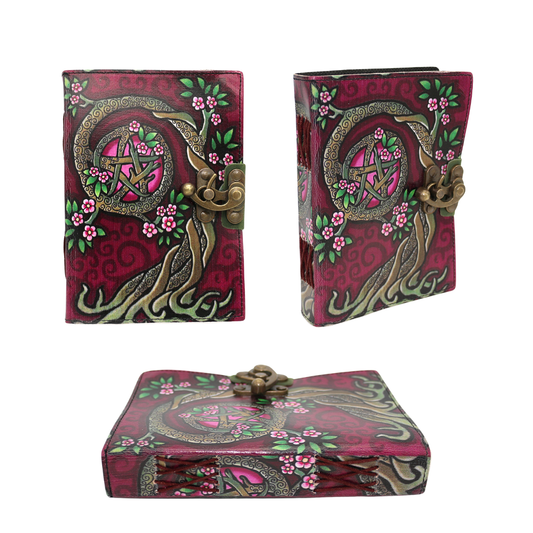 Pink Pentacle Embossed Blank Leather Journal 5" x 7"