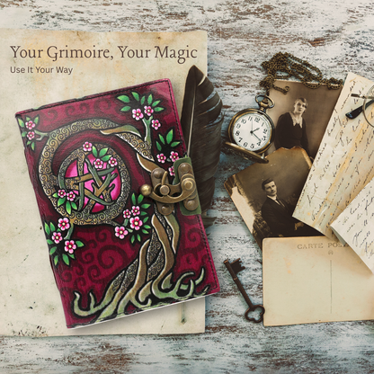 Handmade leather journal for witches, spell work, and mystical note-taking