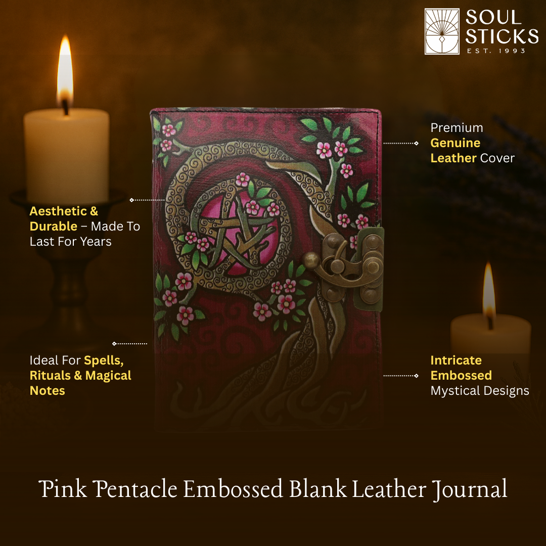 Pink Pentacle Embossed Blank Leather Journal 5" x 7"