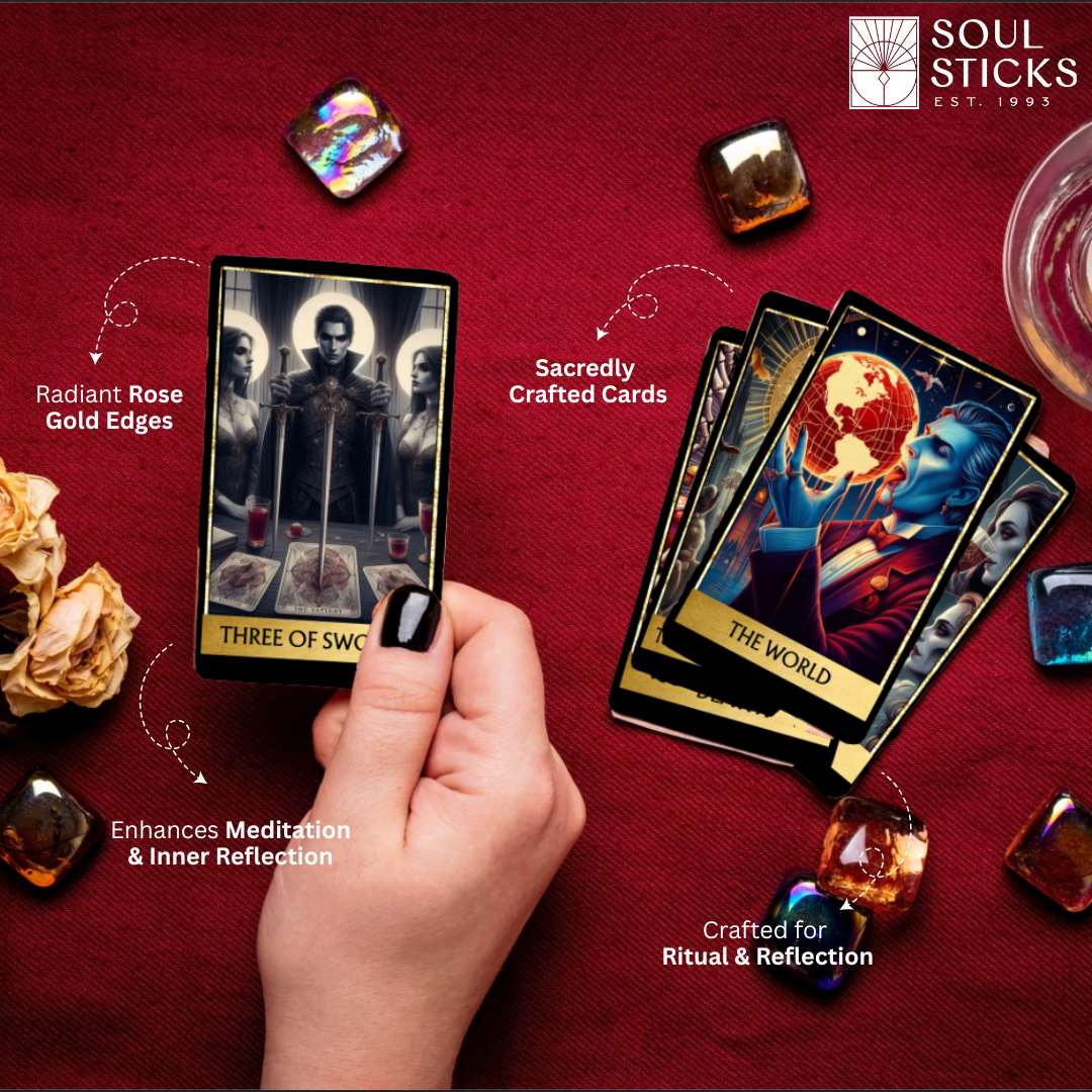 Set of spiritual cards with mystical artwork and messages.