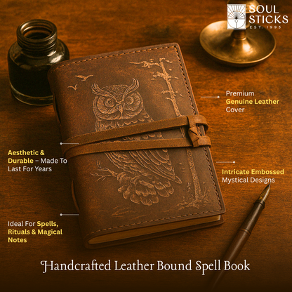Handmade leather journal for witches, spell work, and mystical note-taking
