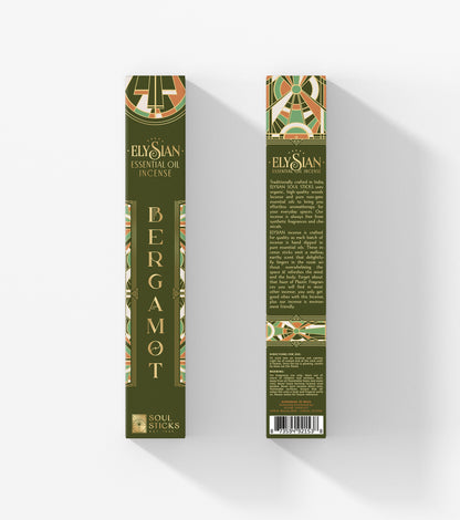Boxed Bergamot essential oil incense sticks on a plain background