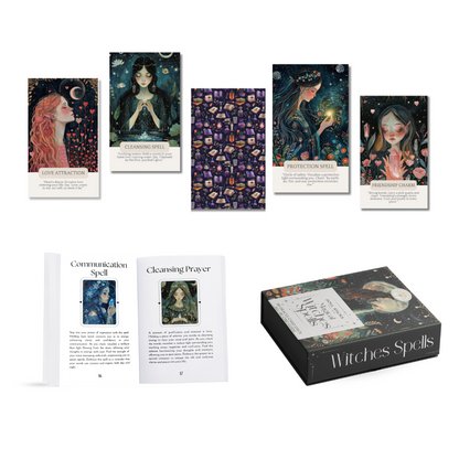 Set of spiritual cards with mystical artwork and messages.