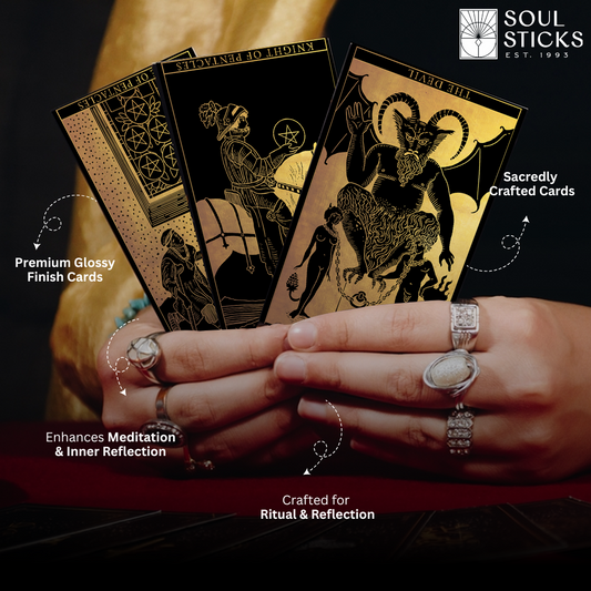 Set of spiritual cards with mystical artwork and messages.