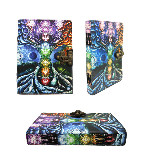 7 Chakras Tree Embossed Blank Leather Journal 6" x 8"