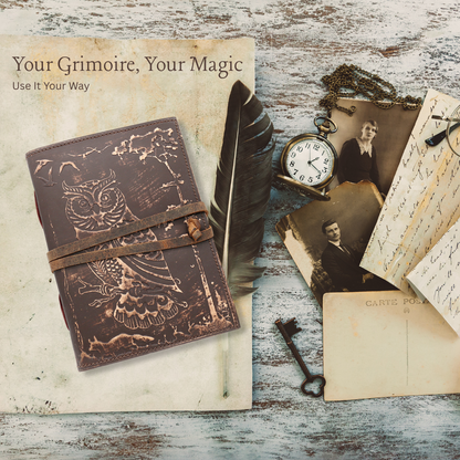 Handmade leather journal for witches, spell work, and mystical note-taking