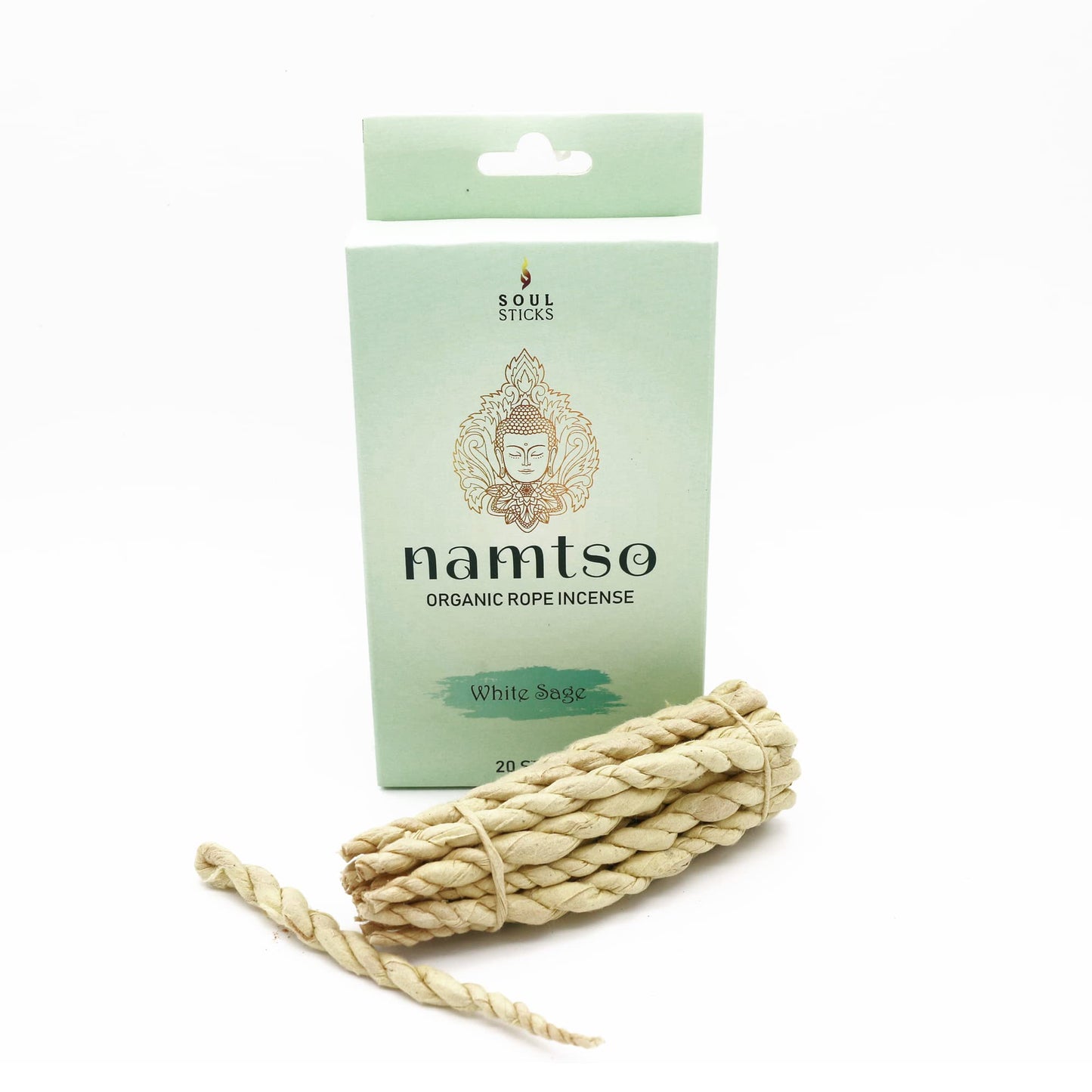 Namtso Tibetan Handmade Rope Incense 20 Sticks Handrolled Himalayan Lokta Paper Incense 4 Inch (White Sage)