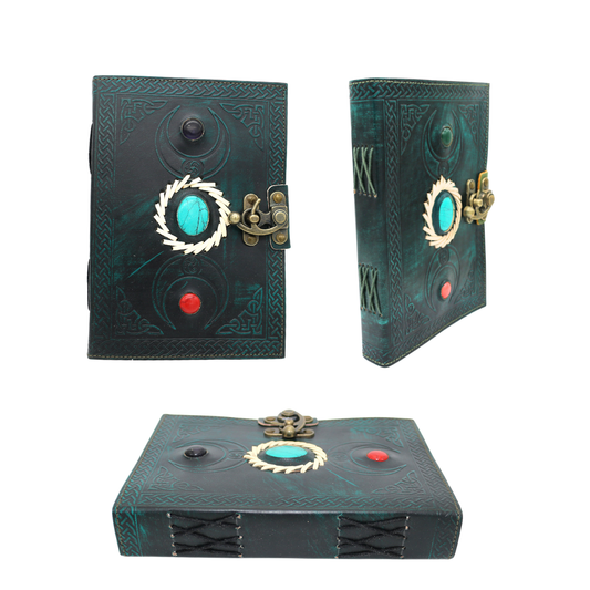 Triple Moon Embossed Blank Leather Journal 6" x 8"