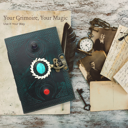 Handmade leather journal for witches, spell work, and mystical note-taking