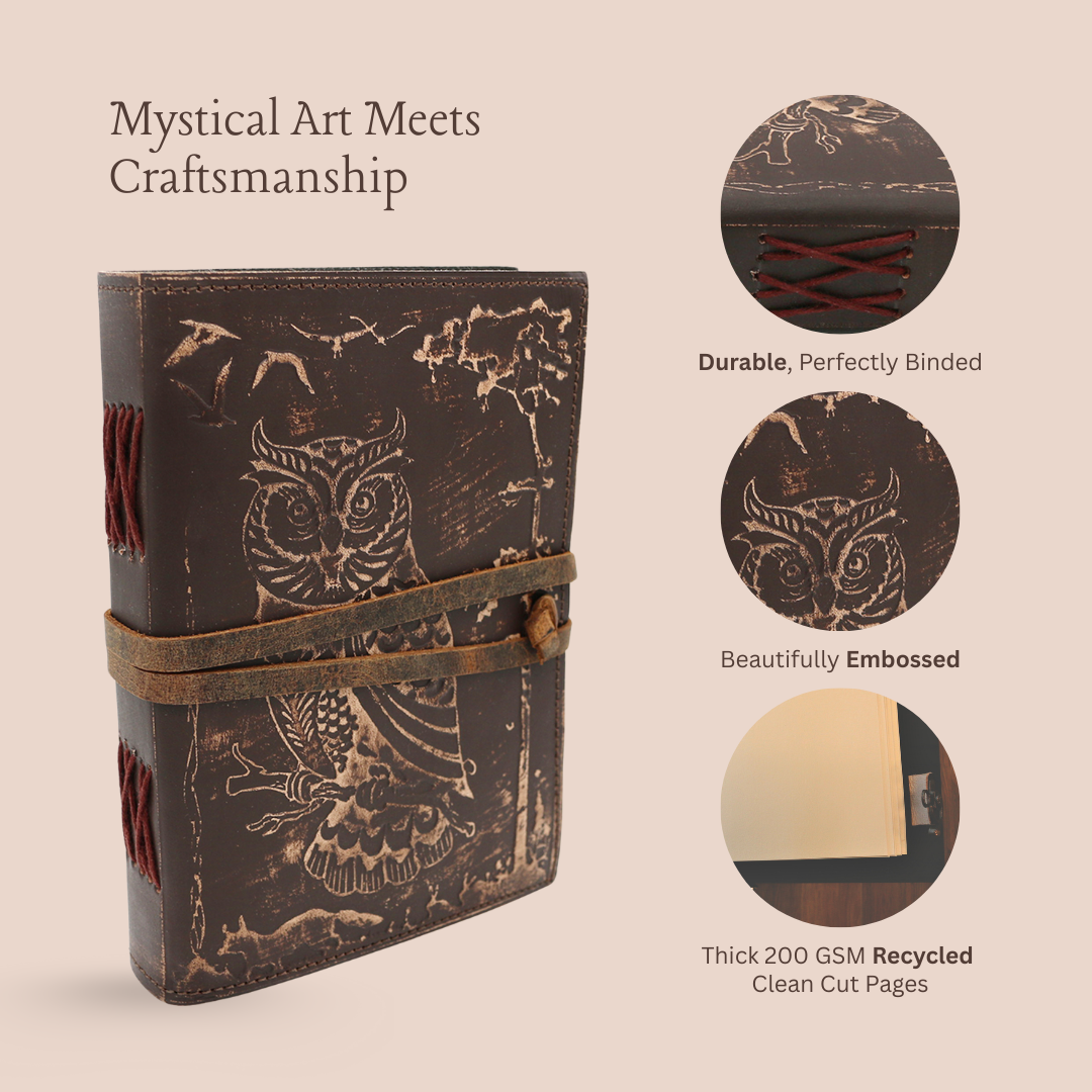 OWL EMBOSSED BLANK LEATHER JOURNAL Owl Embossed Blank Leather Journal 5" x 7"