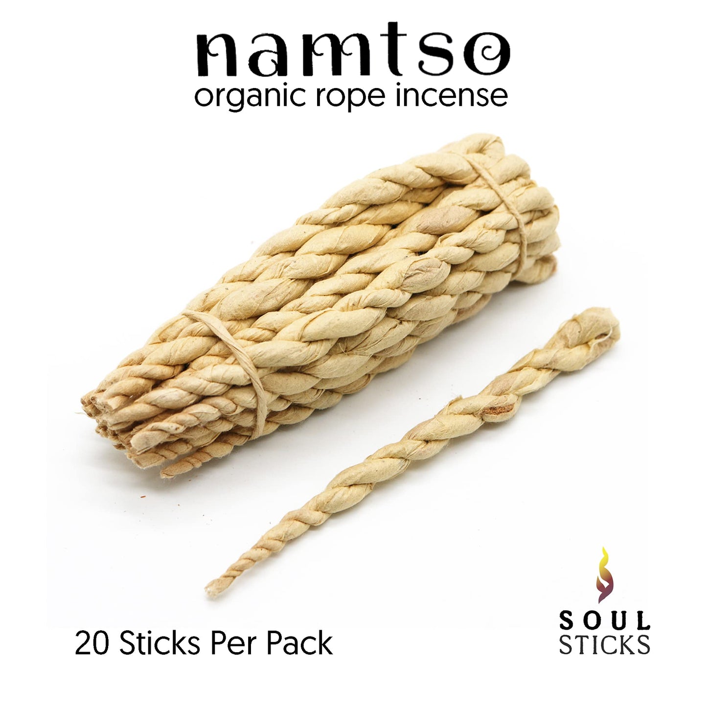 Namtso Tibetan Handmade Rope Incense 20 Sticks Handrolled Himalayan Lokta Paper Incense 4 Inch (White Sage)
