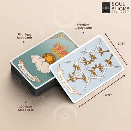 Set of spiritual cards with mystical artwork and messages.