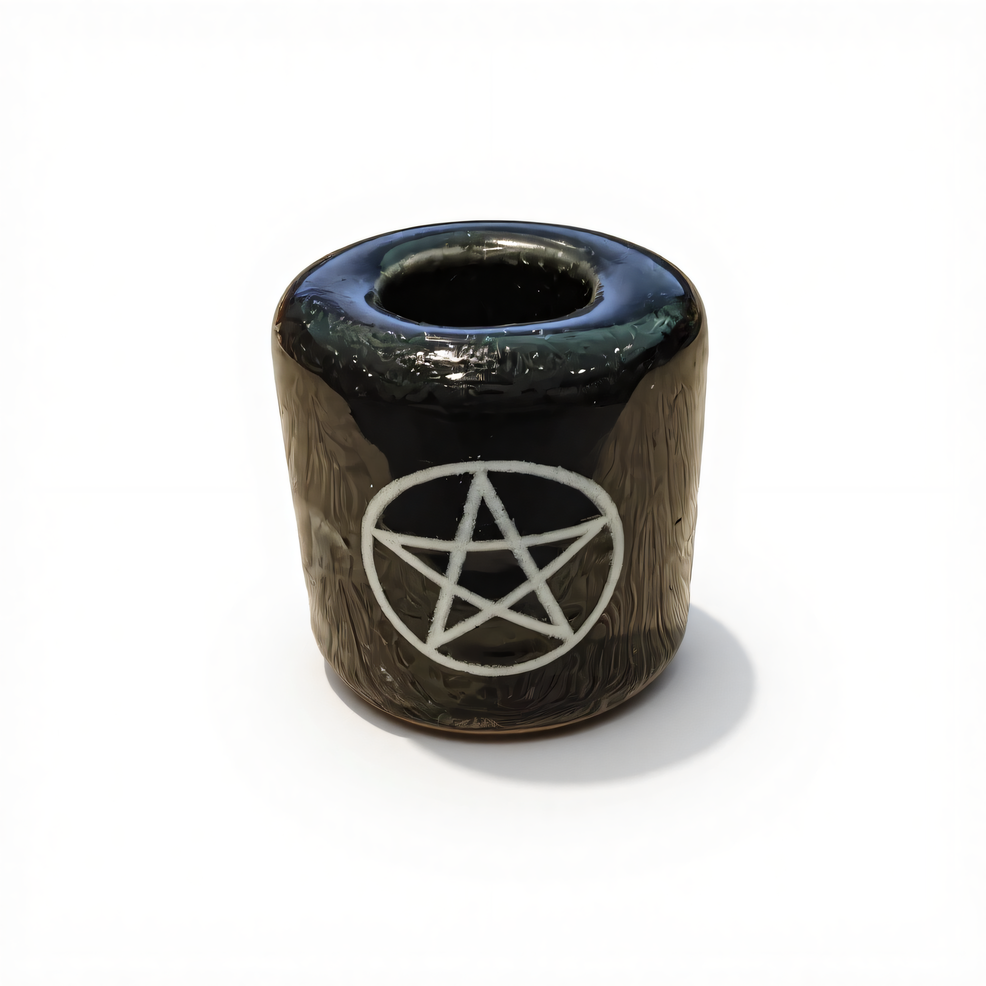 Ceramic Candle Holder Black with White Pentacle product photo