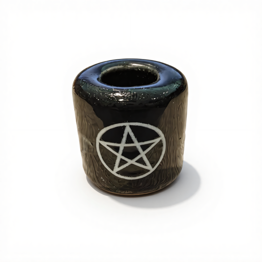 Ceramic Candle Holder Black with White Pentacle product photo