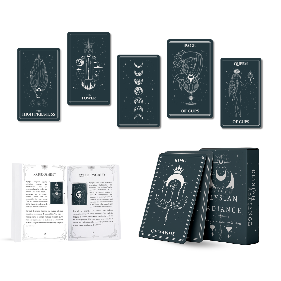 Set of spiritual cards with mystical artwork and messages.