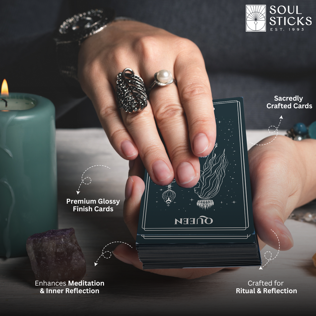 Set of spiritual cards with mystical artwork and messages.