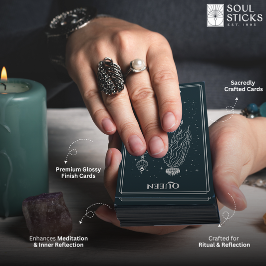 Set of spiritual cards with mystical artwork and messages.