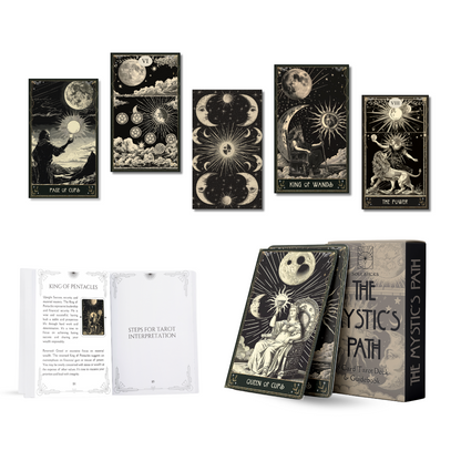 Set of spiritual cards with mystical artwork and messages.