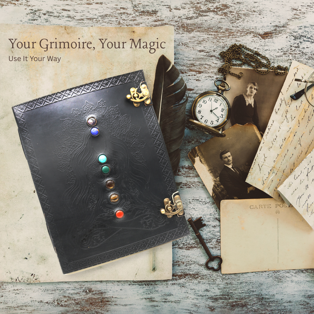 Black 7 Chakras Goddess Embossed Blank Leather Journal 10" x 13"