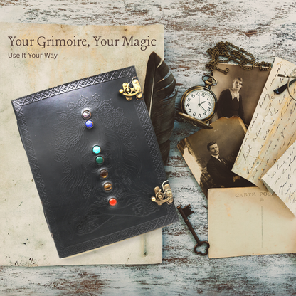 Handmade leather journal for witches, spell work, and mystical note-taking