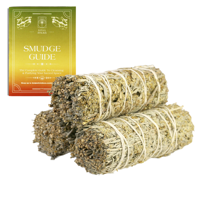 Blue Sage Smudge Sticks with Smudge Guide, 3-Pack