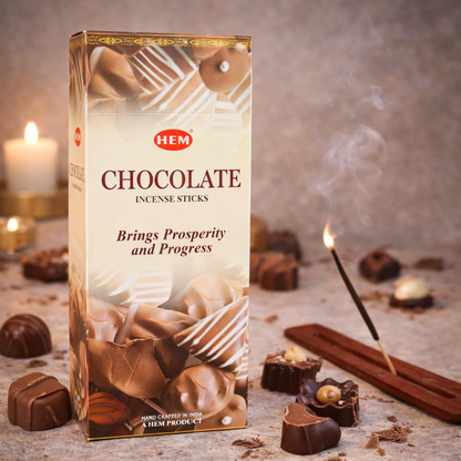 HEM Chocolate incense sticks box with chocolates and burning incense