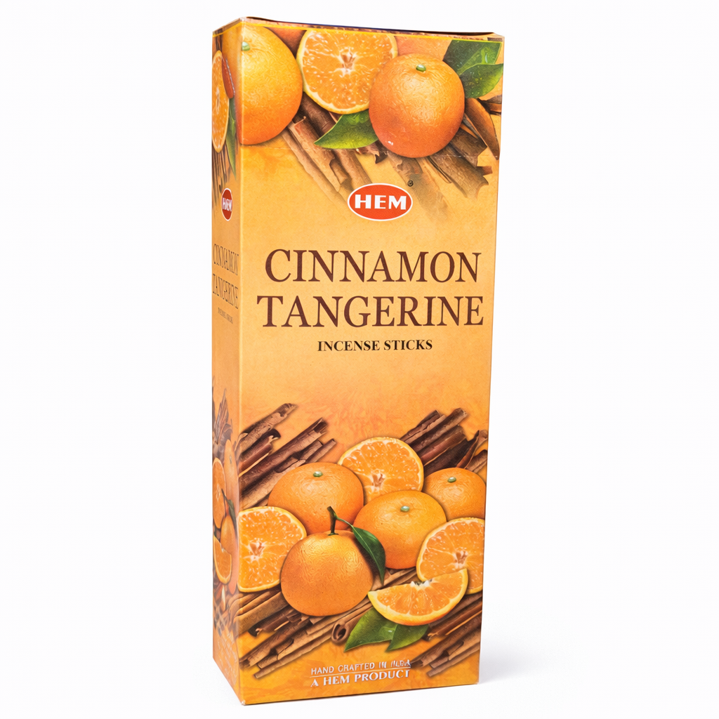 HEM Cinnamon Tangerine incense sticks box on white background