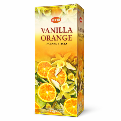HEM Vanilla Orange incense sticks box on white background