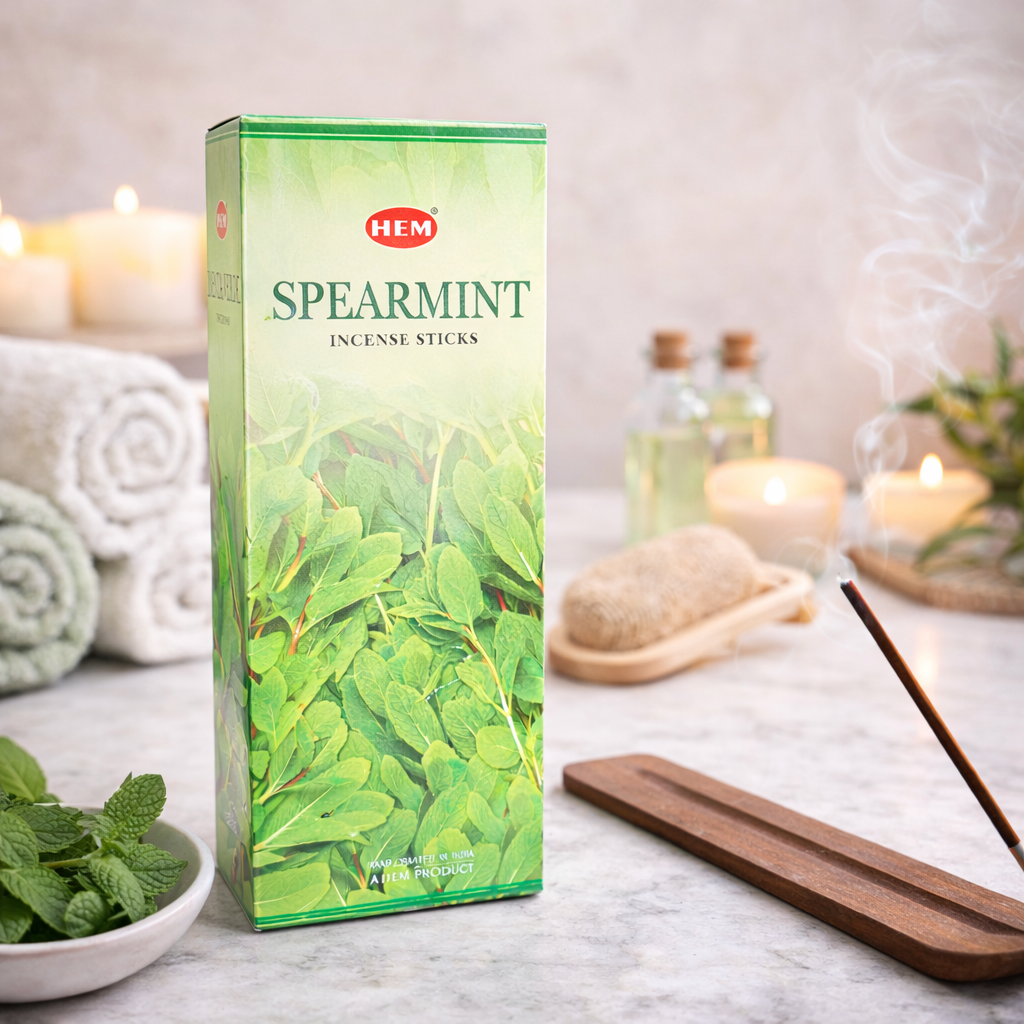 HEM Spearmint incense packaging with incense sticks beside the box