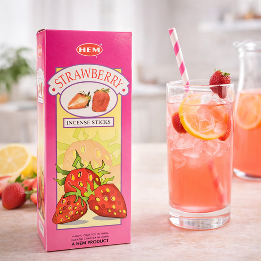 HEM Strawberry incense packaging with incense sticks beside the box