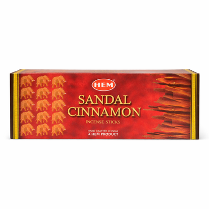 HEM Sandal Cinnamon incense stick box shown on a plain background