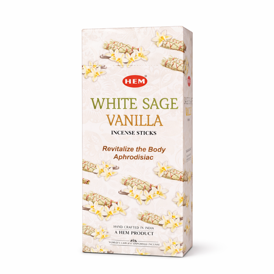 HEM White Sage Vanilla Incense Sticks - Original HEM Hand-Rolled in India