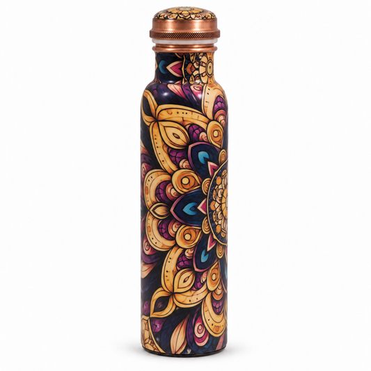 Mandala Radiance Handcrafted Copper Water Bottle – 32 oz | Artisan-Made in India