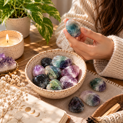 Fluorite Tumbled Crystal Stones for Focus Clarity Balance and Positive Energy