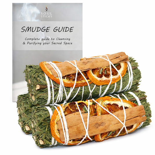 Orange, Cinnamon & Cedar Sage Smudge Sticks with Smudge Guide, 3-Pack