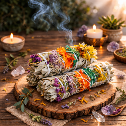 Good Vibes Floral Sage Smudge Sticks with Smudge Guide, 3-Pack