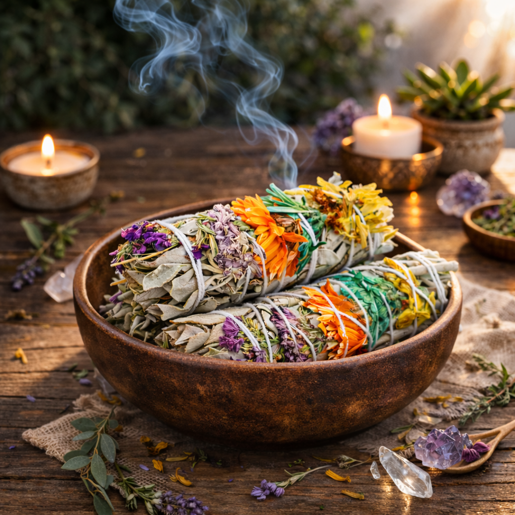 Good Vibes Floral Sage Smudge Sticks with Smudge Guide, 3-Pack