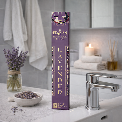 Close-up of lavender incense sticks and packaging