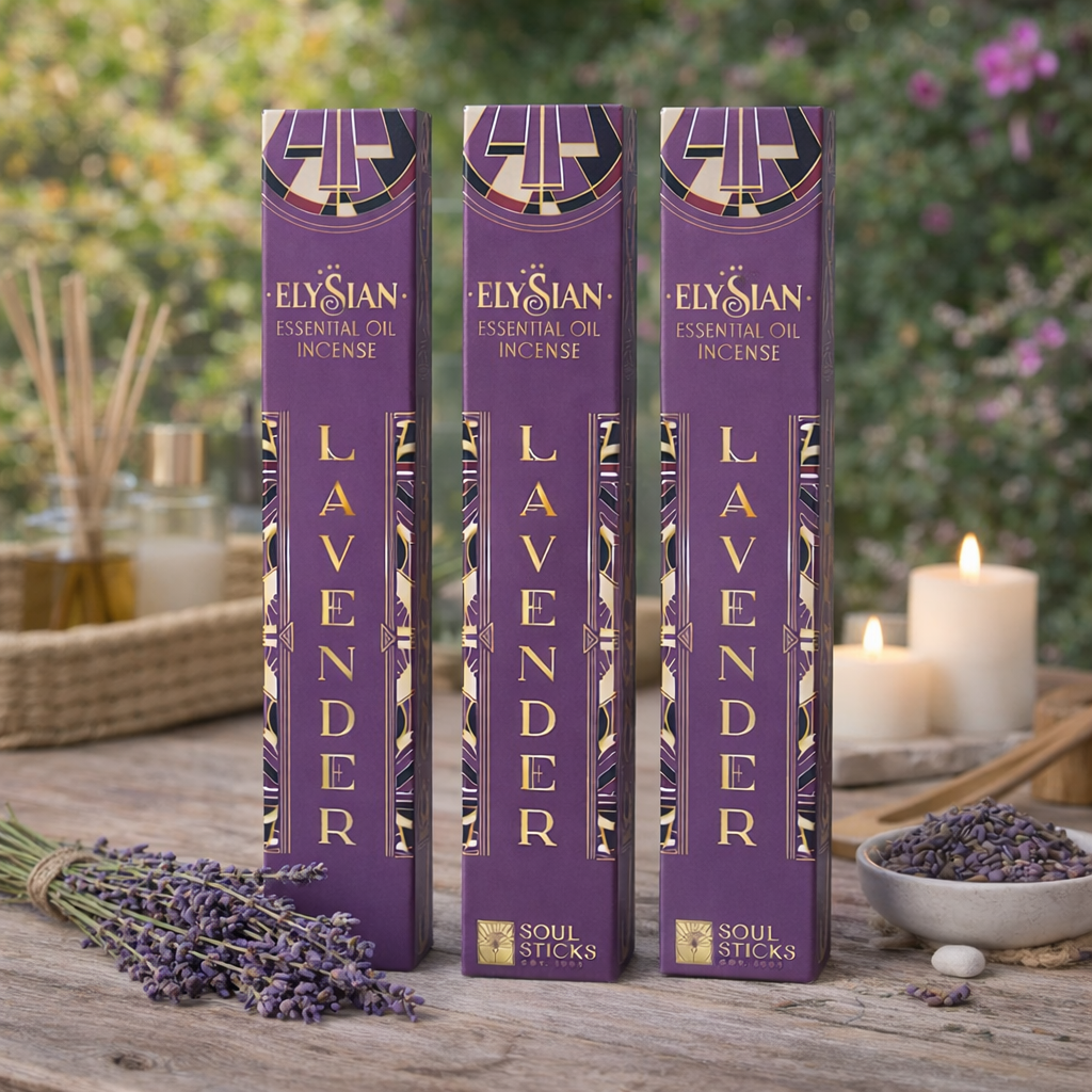 Lifestyle image of lavender essential oil incense sticks