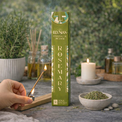 Rosemary incense sticks displayed with herbs or ritual decor