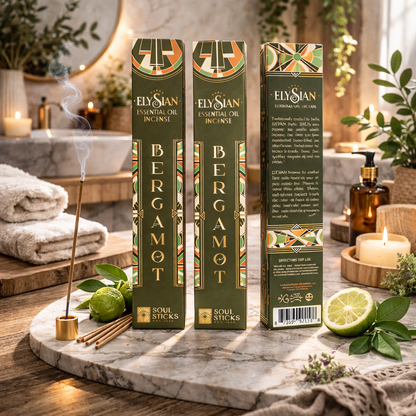 Lifestyle image of bergamot essential oil incense sticks