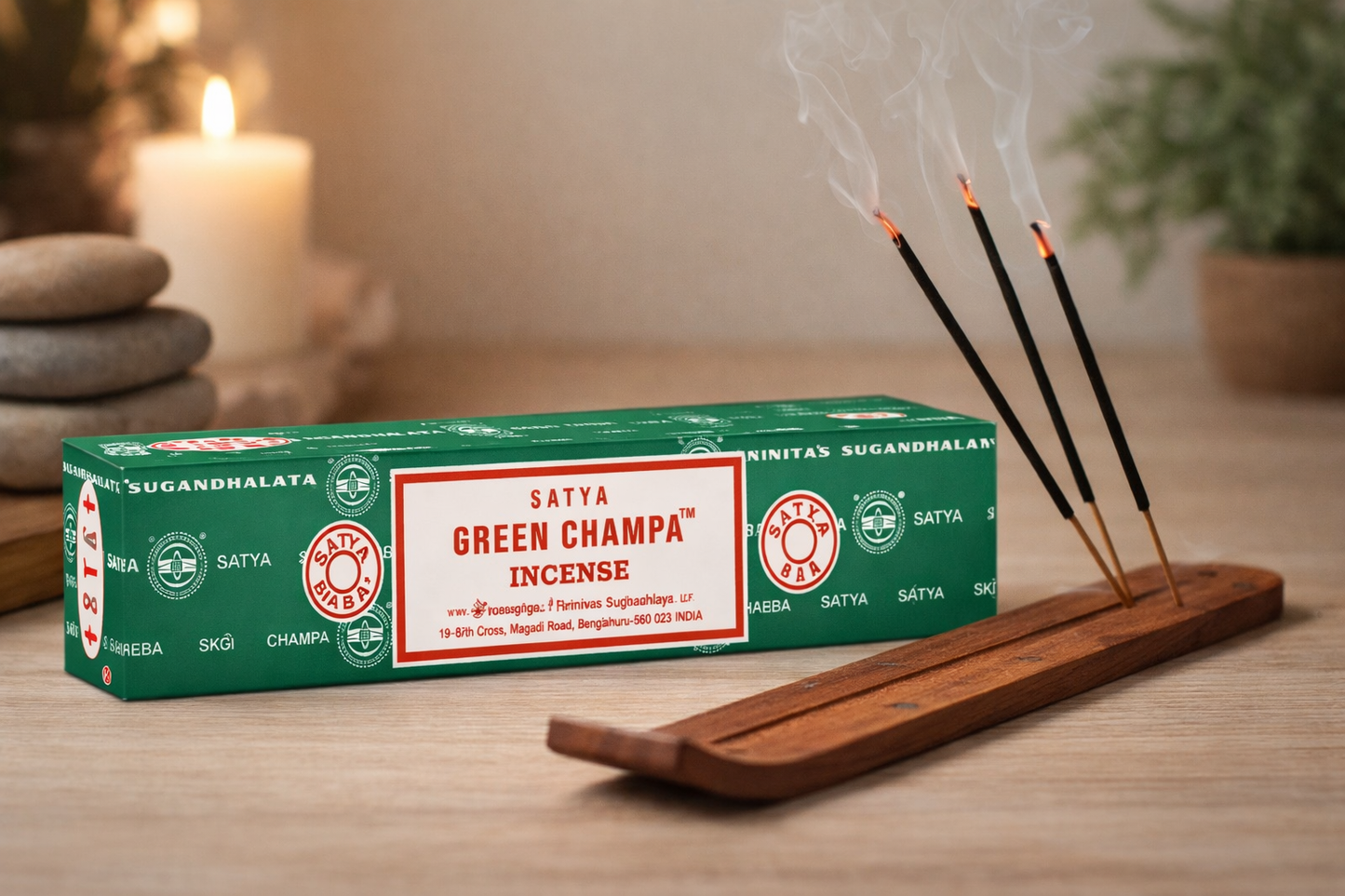 Satya Green Champa Incense Sticks 15 g, 12-Box Case