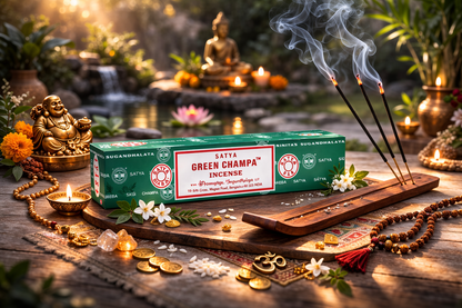 Satya Green Champa Incense Sticks 15 g, 12-Box Case