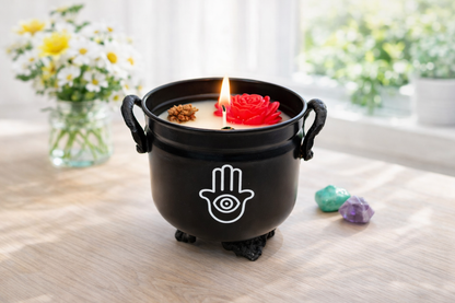 White Sage Hamsa Cauldron Candle, 11.5 oz