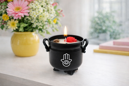 White Sage Hamsa Cauldron Candle, 11.5 oz
