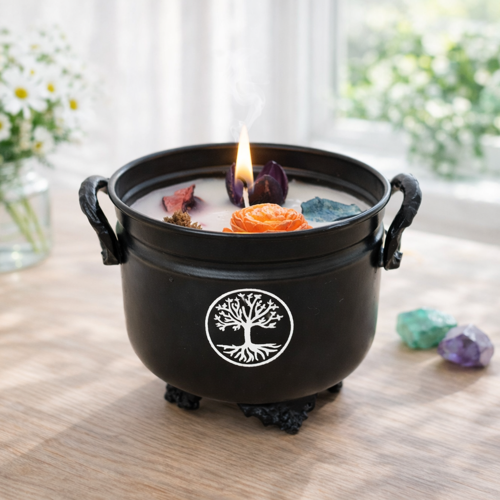 White Sage Tree of Life Cauldron Candle, 11.5 oz