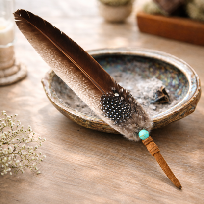 Turkey Smudge Feather with Turquoise Bead