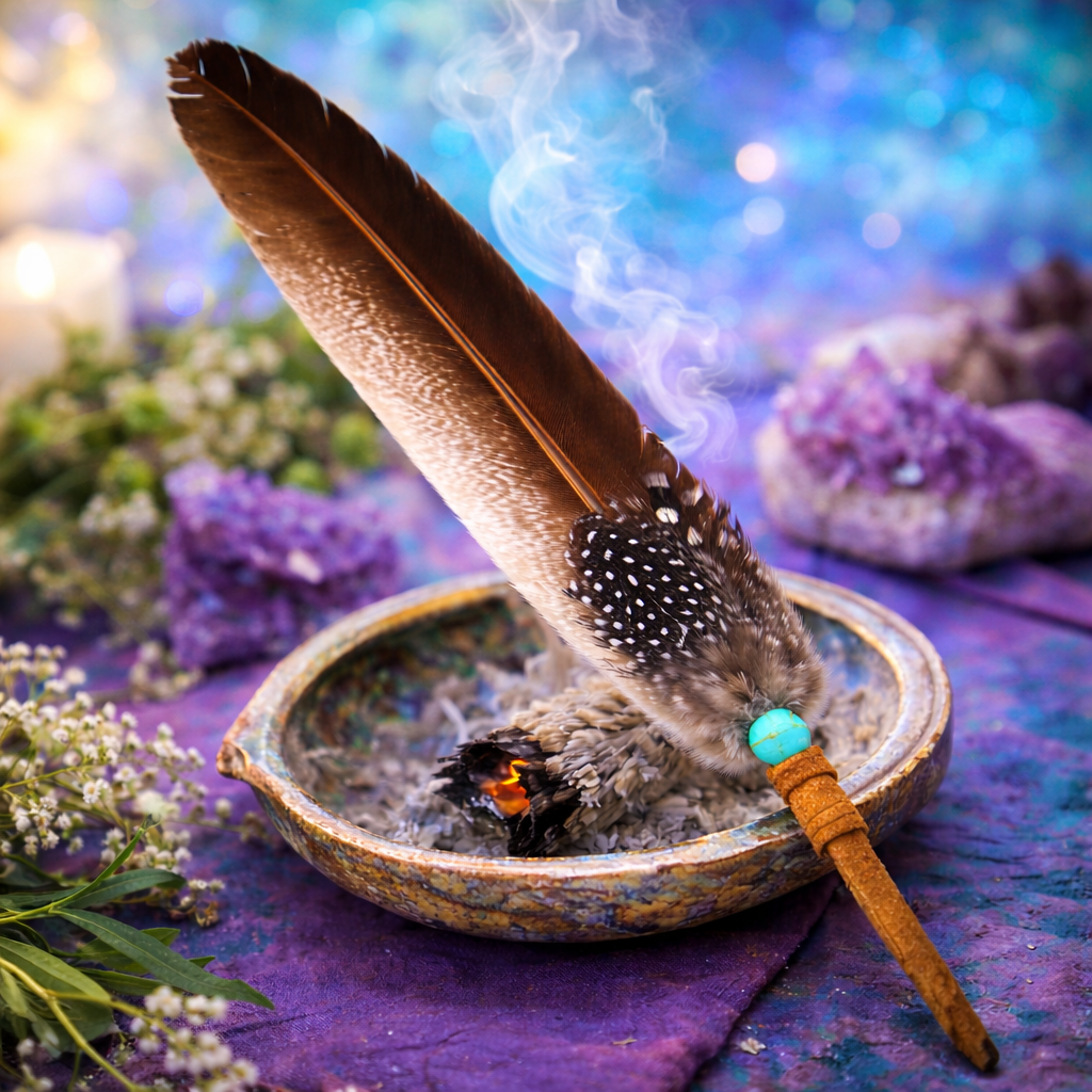 Turkey Smudge Feather with Turquoise Bead